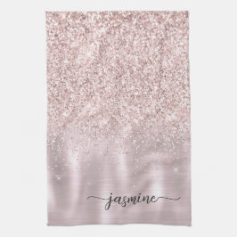 Moderne Rose Gold Glitzer Monogram Name Kitt Geschirrtuch