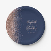 Moderne Rose Gold Glitzer Navy Blue Wedding Pappteller (Vorderseite)