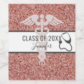 Moderne Rose Gold Glitzer Nurse Abschluss Custom Weinetikett (Einzelnes Label)