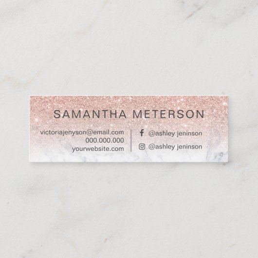 Moderne Rose Gold Glitzer Ober Marmor Make-up Haar Mini Visitenkarte (Rückseite)