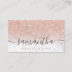 Moderne Rose Gold Glitzer Ober Marmor Make-up Haar Visitenkarte