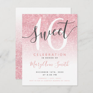 Moderne Rose Gold Glitzer Ombre 16. Geburtstag    Einladung