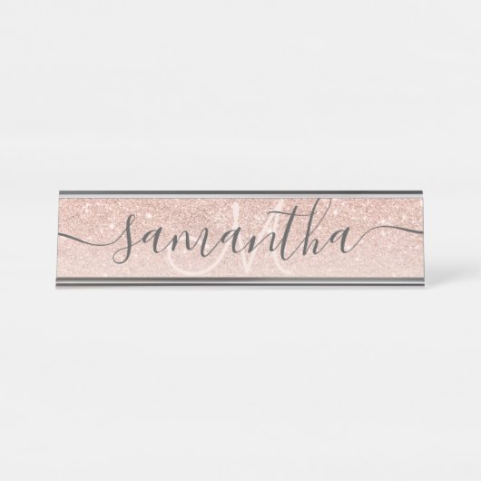 Moderne Rose Gold Glitzer ombre blüten Monogramm Schreibtischnamensplakette (Vorderseite )