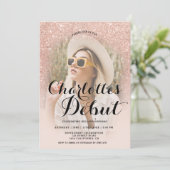 Moderne Rose Gold Glitzer ombre Foto 18. Debüt Einladung (Stehend Vorderseite)