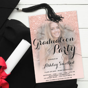 Moderne Rose Gold Glitzer ombre Foto Abschluss Einladung