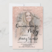 Moderne Rose Gold Glitzer ombre Foto Quinceañera Einladung (Vorderseite)