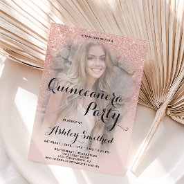 Moderne Rose Gold Glitzer ombre Foto Quinceañera Einladung