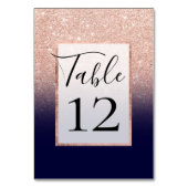 Moderne Rose Gold Glitzer ombre Gradientenblau Tischnummer (Vorderseite)