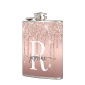Moderne Rose Gold Glitzer Ombre Metal Monogram Flachmann (Links)