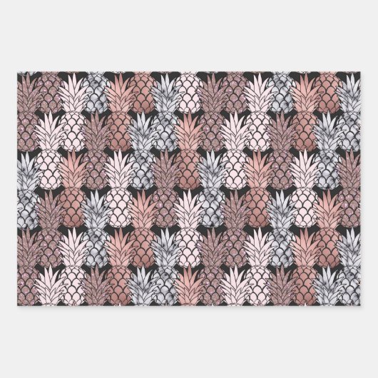 Moderne Rose Gold Glitzer Pink Ananas Muster Geschenkpapier Set (Vorderseite 3)