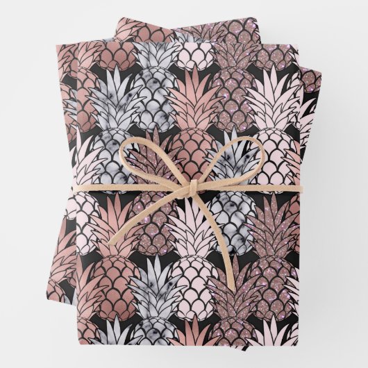 Moderne Rose Gold Glitzer Pink Ananas Muster Geschenkpapier Set (Beispiel)