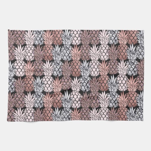Moderne Rose Gold Glitzer Pink Ananas Muster Geschirrtuch (Horizontal)
