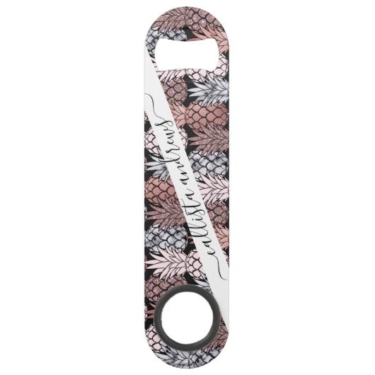 Moderne Rose Gold Glitzer Pink Ananas Muster Speed Flaschenöffner (Vorderseite)