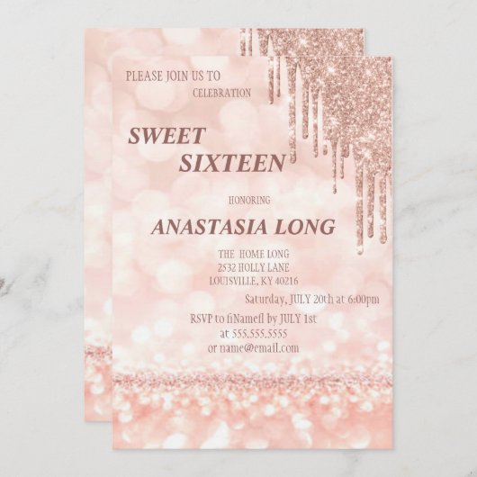 Moderne Rose Gold Glitzer Save The Date (Vorne/Hinten)