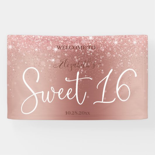 Moderne Rose Gold Glitzer Sparkling Sweet 16 Banner (Horizontal)