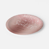 Moderne Rose Gold Glitzer Sweet 16 Pappteller (Schrägansicht)