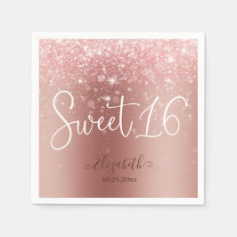 Moderne Rose Gold Glitzer Sweet 16 Serviette