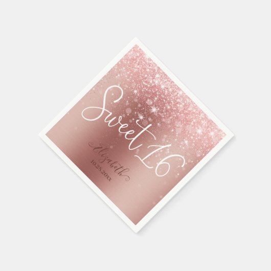 Moderne Rose Gold Glitzer Sweet 16 Serviette (Ecke)