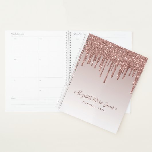 Moderne Rose Gold Glitzer Tropfen Elegantes Script Planer (Anzeige)