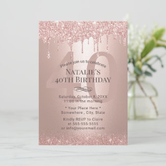 Moderne Rose Gold Glitzer Tropfen Girl 40. Geburts Einladung