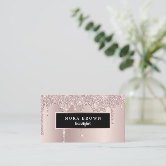 Moderne Rose Gold Glitzer Tropfen Haarstühle Visitenkarte (Stehend Vorderseite)