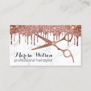 Moderne Rose Gold Glitzer Tropfen Marmorhaar  Visitenkarte
