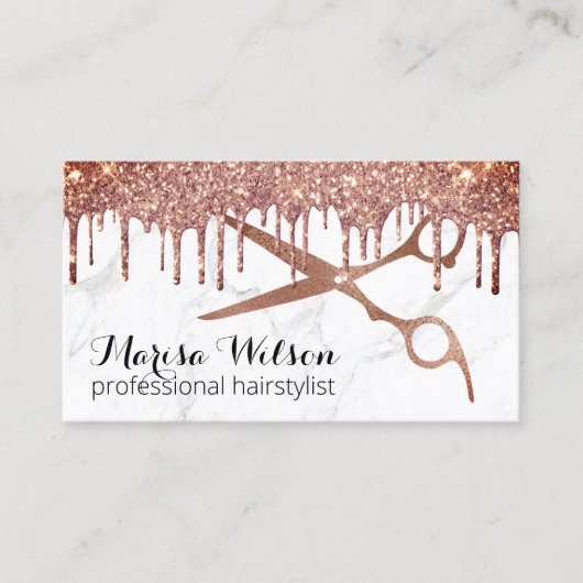 Moderne Rose Gold Glitzer Tropfen Marmorhaar Visitenkarte (Vorderseite)