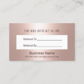 Moderne Rose Gold Glitzer Tropfen Schönheitssalon Empfehlungskarte (Rückseite)