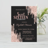 Moderne Rose Gold Glitzer Tropfen Schwarzer Sweet  Einladung (Stehend Vorderseite)