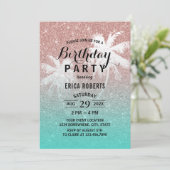 Moderne Rose Gold Glitzer Tropical Birthday Party Einladung (Stehend Vorderseite)