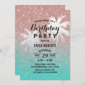 Moderne Rose Gold Glitzer Tropical Birthday Party Einladung (Vorne/Hinten)