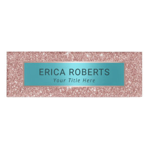 Moderne Rose Gold Glitzer & Türkis Schönheitssal Namenschild