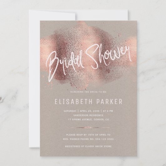 Moderne Rose Gold Glitzer Typografie Brautparty Einladung (Vorderseite)