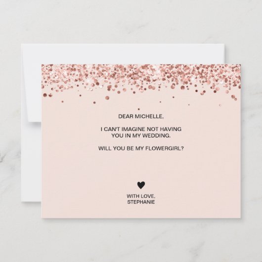 Moderne Rose Gold Glitzer werden Sie mein Blumenmä Einladung (Rückseite)