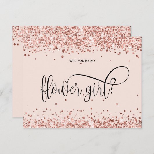 Moderne Rose Gold Glitzer werden Sie mein Blumenmä Einladung (Vorne/Hinten)