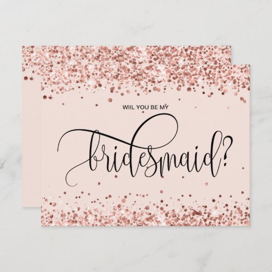 Moderne Rose Gold Glitzer werden Sie meine Brautju Einladung (Vorne/Hinten)