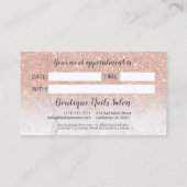 Moderne Rose Gold Glitzer White Script Typografie Terminkarte (Rückseite)