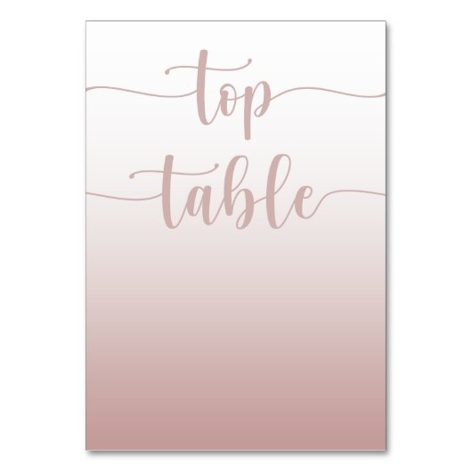 Moderne Rose Gold Gradient Wedding Top Table Tischnummer (Rückseite)