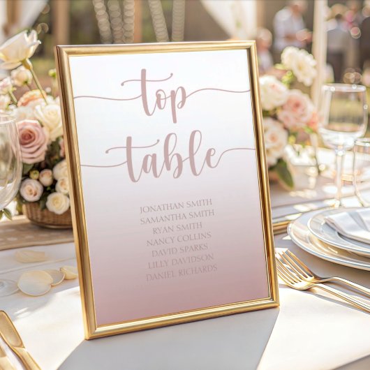 Moderne Rose Gold Gradient Wedding Top Table Tischnummer