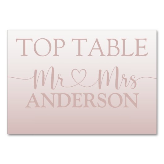 Moderne Rose Gold Gradient Wedding Top Table Tischnummer (Rückseite)