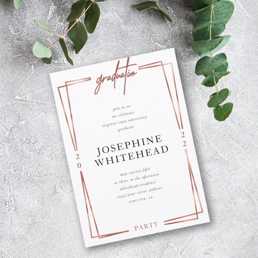 Moderne Rose Gold Graduation Party Einladung
