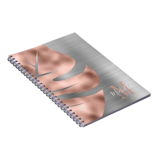 Moderne Rose Gold Grau Monogram Notizblock (Rechte Seite)