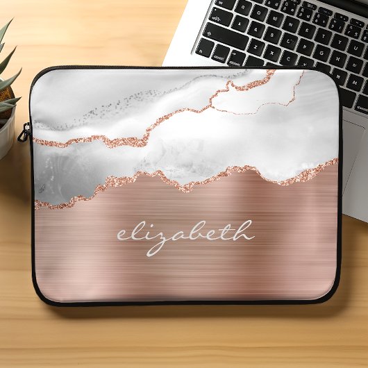 Moderne Rose Gold Gray White Agate Metallic Laptopschutzhülle