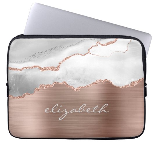 Moderne Rose Gold Gray White Agate Metallic Laptopschutzhülle (Vorderseite)