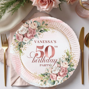 Moderne Rose Gold Grün 50. Geburtstag Glitter Pappteller