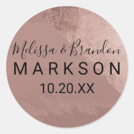 Moderne Rose Gold Imitate Foil Triangle Wedding Runder Aufkleber