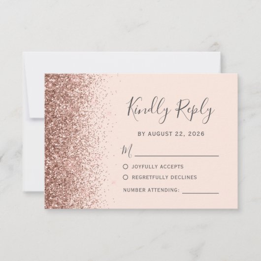 Moderne Rose Gold Imitate Glitzer Blush Pink RSVP (Vorderseite)