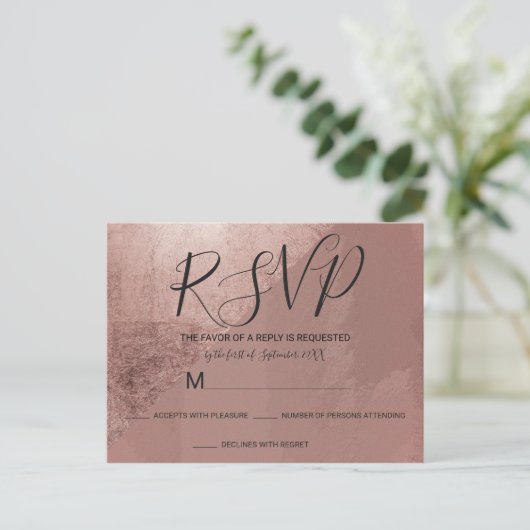 Moderne Rose Gold Imitats Foil Triangle RSVPs Einladungspostkarte (Stehend Vorderseite)