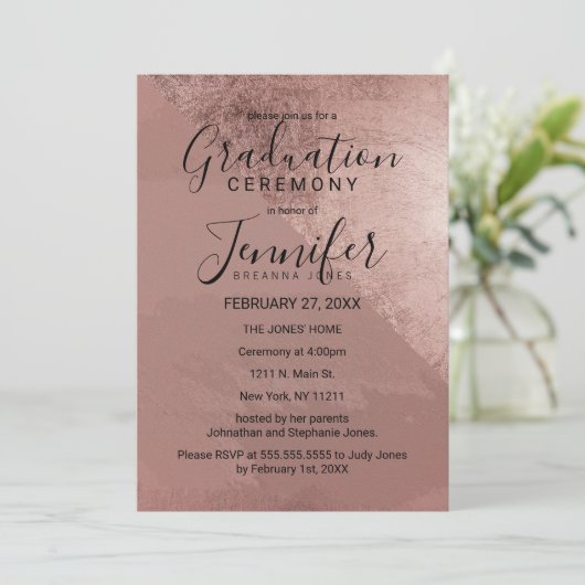 Moderne Rose Gold Imitats Fox Triangle Abschluss Einladung (Stehend Vorderseite)