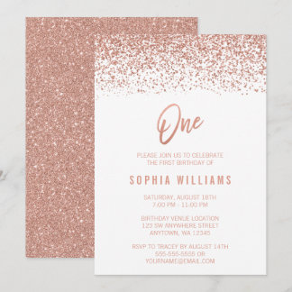 Moderne Rose Gold Imitats Glitzer 1. Geburtstag Einladung